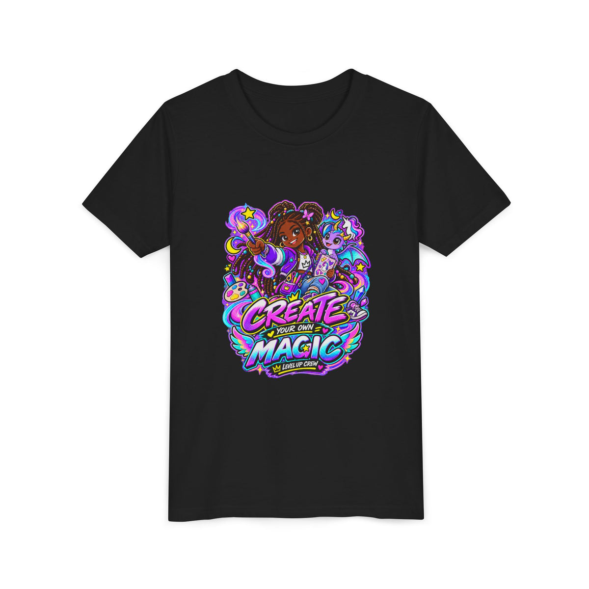 Level Up Crew - Zara: Create Your Own Magic kids tee
